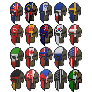 기계 수 놓은 해골 머리 세계 국기 패치 후크 루프 백킹이있는 응징자 사기 배지 - Product Image 2