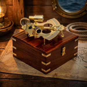 Sextant Nautique en Laiton avec Boîte en Bois, Instrument de Navigation Astronomique Maritime Pirate, Décoration Vintage, Objet de Collection - Product Image 2