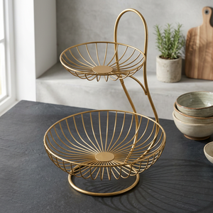 Cesta de Almacenamiento de Alambre Metálico con Soporte, 33x15x85cm, Dos Niveles, Color Dorado, Diseño Soldado para Ordenar y Organizar - Product Image 2