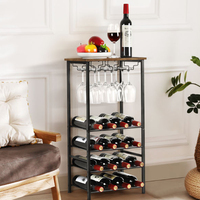 Porte-bouteilles en bois autoportant pour 16 bouteilles, présentoir à vin en bois, support pour bouteilles, porte-vin en métal avec porte-verres