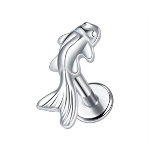 Boucles d'oreilles en titane G23 16G, <span class=keywords><strong>double</strong></span> CZ, forme de poisson, à dos plat, pour <span class=keywords><strong>piercing</strong></span> d'<span class=keywords><strong>oreille</strong></span>, labret, hélix, <span class=keywords><strong>tragus</strong></span>, bijoux de fête - Product Image 2