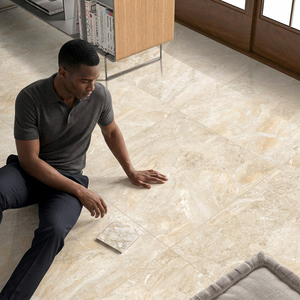 Carreaux de sol extérieurs antidérapants en porcelaine polie et émaillée Vistaar 600x600mm avec design de galets géométriques - Product Image 1