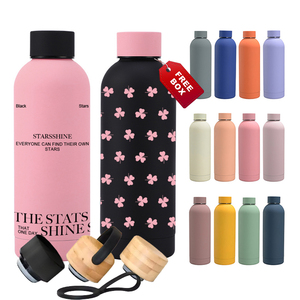 Bouteille isotherme en acier inoxydable et caoutchouc de 500 ml avec logo gratuit, noire et rose, à col étroit, pour boisson chaude ou froide - Product Image 1
