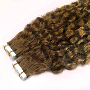 LanXun fabbrica vergine Remy nastro russo in <span class=keywords><strong>extension</strong></span> per <span class=keywords><strong>capelli</strong></span> Raw nastro ondulato riccio in - Product Image 3