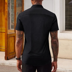 Chemises habillées pour hommes à manches courtes, très extensibles, sans repassage, coupe musclée, boutonnée, haut sans plis, chemise formelle - Product Image 4