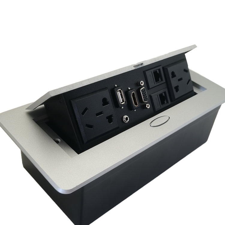 Sliver Top Grade Desktop Power Socket Usb Double 2-Pin and 3pin Sockets Slowly Pop up Embedded Conference Desktop Socket