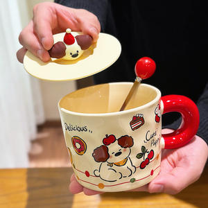 Tasse en céramique Zuo Mu avec couvercle et cuillère, résistante à la chaleur, peinte à la main, pour le café au bureau, le petit-déjeuner, cadeau pour femme, hiver 2025 - Product Image 5