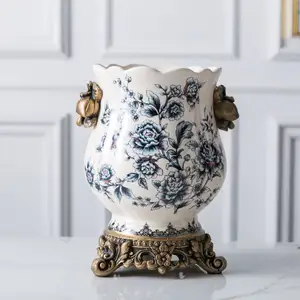 New Chinese blue and white ice cracked ceramic vase creative home decoration living room study European ornaments