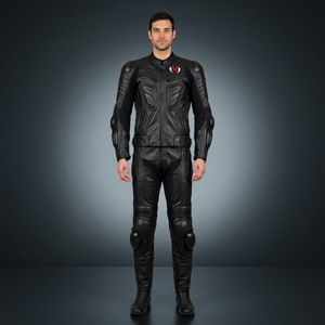 Combinaison de moto en cuir noir pour homme, manches longues, deux pièces, avec protections - Product Image 1