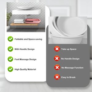 フットバスベイスン折りたたみ式フットソーク浴槽,多機能プラスチック製ハンドル付き,フットタブ (足用)-ピンク - Product Image 6