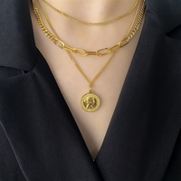 Pendentif portrait minimaliste inspiré d'Instagram, style européen et américain, collier à chaîne épaisse et audacieuse, bijou statement multi-couches