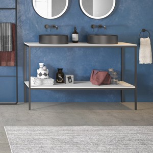 Mobile da Bagno in Metallo Stile Europeo Kamalu 135cm con Ante Laccate, Due Ripiani e Armadietto con Specchio NET-135 - Product Image 5