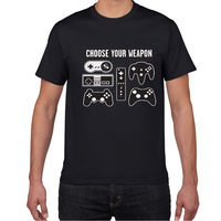 T-shirt Homme 100% Coton Tricoté à Col Rond avec Imprimé Graphique Noir Icônes de Contrôleurs et Slogan Blanc Manches Courtes Streetwear Vente en Gros
