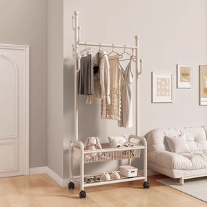 Perchero de pie metálico <span class=keywords><strong>simple</strong></span>, móvil, para dormitorio, con estante para sombreros, para almacenamiento de ropa, doble o individual, para exhibición de ropa, zapatos y baño - Product Image 2