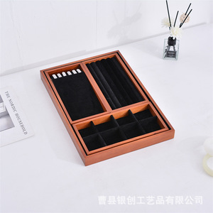 Wooden Jewelry Tray <b>Necklace</b> <b>Ring</b> Display Storage Box Desktop Organizer Solid Color Jewelry Shelf - Product Image 4