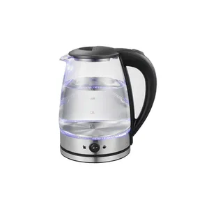 Electric kettle with upgraded stainless steel filter and inner lid, large opening glass teapot and hot water boiler, LED