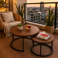 Table basse gigogne moderne noire avec structure en acier pour salon, usage domestique, table d'appoint d'appartement