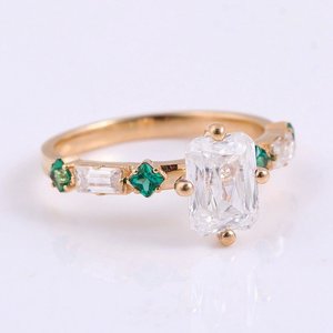 Bague en or massif 14 carats DEF Moissanite, émeraude de laboratoire, bijoux fins conçus par Xinfly, populaires pour toutes les occasions - Product Image 3