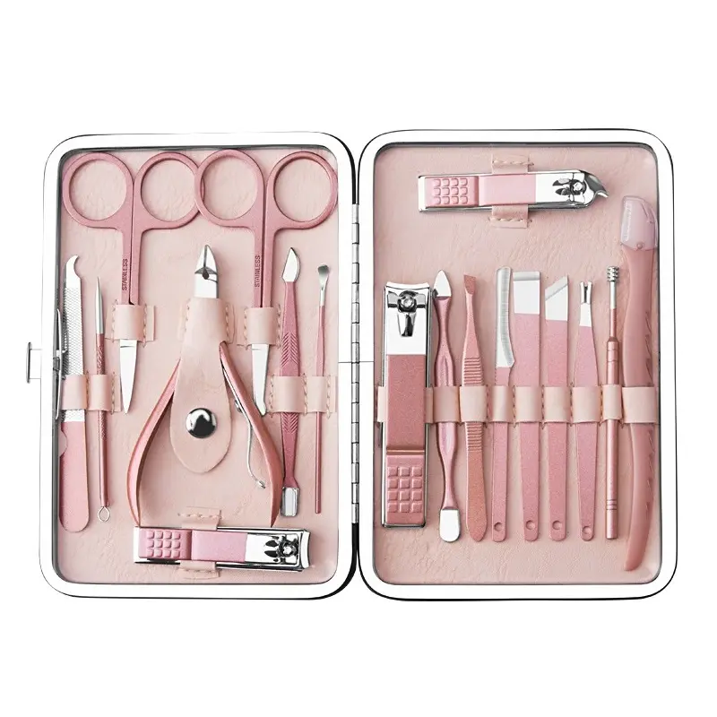 Promo 7 styles Rose Rose Or 8/10/13/15/18pcs en acier inoxydable Coupe-ongles Nail Cutter Kit Soins Des Ongles manucure set avec sac