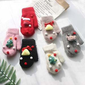 Gants tricotés pour femme, motif renne et bonhomme de neige, avec clochettes, pour l'hiver et l'automne, mitaines de <span class=keywords><strong>Noël</strong></span> imprimées <span class=keywords><strong>Père</strong></span> <span class=keywords><strong>Noël</strong></span>, à doigts complets - Product Image 4