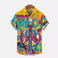 Herren Hawaiihemd mit 3D-Abstraktdruck, Regular Fit, Strandlandschaft und Gitarrenmuster, atmungsaktiv, schnelltrocknend, 100% Baumwolle, Strandkleidung