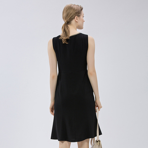 <span class=keywords><strong>Robe</strong></span> élégante <span class=keywords><strong>noire</strong></span> unie pour <span class=keywords><strong>femme</strong></span>, coupe droite, taille naturelle, longueur genou, tissée, pour le bureau, collection automne/printemps - Product Image 5