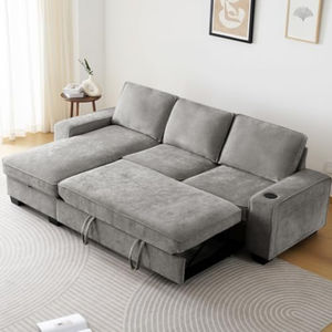 Sofá Cama Convertible en Forma de L con Espacio de Almacenamiento, Sofá Extraíble para Sala de Estar, Cubiertas de Chenilla Lavables y Extraíbles con USB - Product Image 1