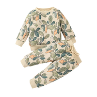 Ensemble sweat-shirt et pantalon imprimé feuilles pour bébé garçon, col rond botanique, survêtement décontracté deux pièces, style bohème pour tout-petit, vêtements pour garçons OEM