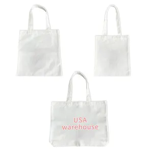Wholesale White Blank Sublimation 100% Polyester Cotton Feel Tote Bag USA Warehouse Canvas Bags for Customized Gifts