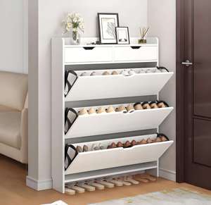 Meuble à chaussures rabattable en bois massif, gain de place, avec armoire de rangement et couvercle, design moderne pour salon et mobilier de maison - Product Image 1