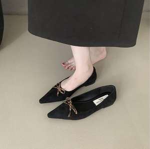 Zapatos sin cordones de oficina de Invierno para mujer, cómodas bailarinas con punta en pico y estampado de leopardo, planos sólidos de verano para mujer - Product Image 2