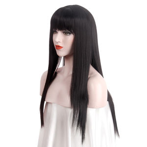 STfantasy japan Korea style Long Straight Wigs Fringe For Women Cosplay Black Hair With Bangs Daily Costume