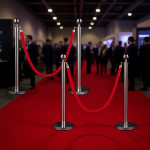 Postes de acero inoxidable para barreras de seguridad, soportes para pancartas, postes de terciopelo para alfombra roja, plateados, 5 pies (1.5 m) - Product Image 2