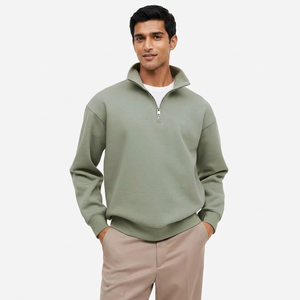 Custom Logo Winter Half Zipper Hoodies <b>Mock</b> <b>Neck</b> 14 Zip Men High Quality Cotton Breathable Quick Dry High Street Vintage OEM - Product Image 1