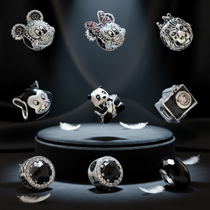 Logotipo original Plata 925 - Colgante de corazón mate ojo de <span class=keywords><strong>gato</strong></span> negro - Pulsera de cámara con forma de corazón cuadrado negro - Cuentas de alambre DIY - Product Image 1