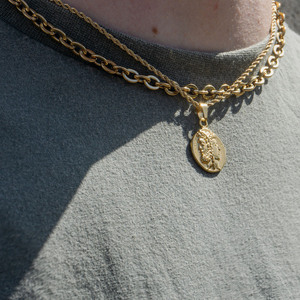 Collar con colgante de cara con chapado en oro de 18k, hecho a mano, <span class=keywords><strong>Zeus</strong></span>, herrra, Janiform, cabeza, mitología griega, moneda, regalo de joyería - Product Image 3
