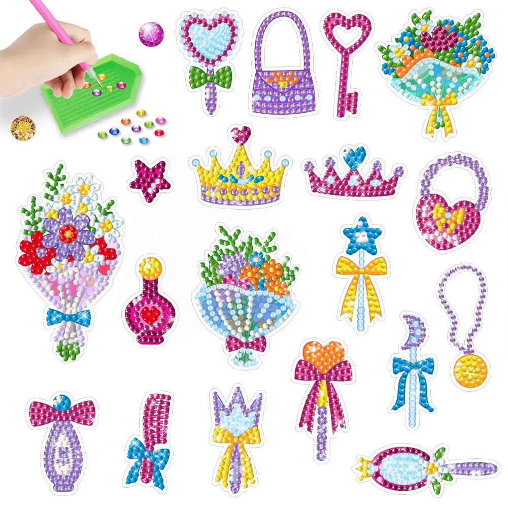 어린이를위한 다채로운 입체 만화 패턴 다이아몬드 그림 DIY 장식 스티커