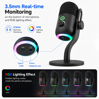 Mikrofon Kondensor USB Type-C OEM dengan Peredam Kebisingan dan Lampu RGB untuk Gaming PC Smartphone - Rekaman & Streaming Berkabel