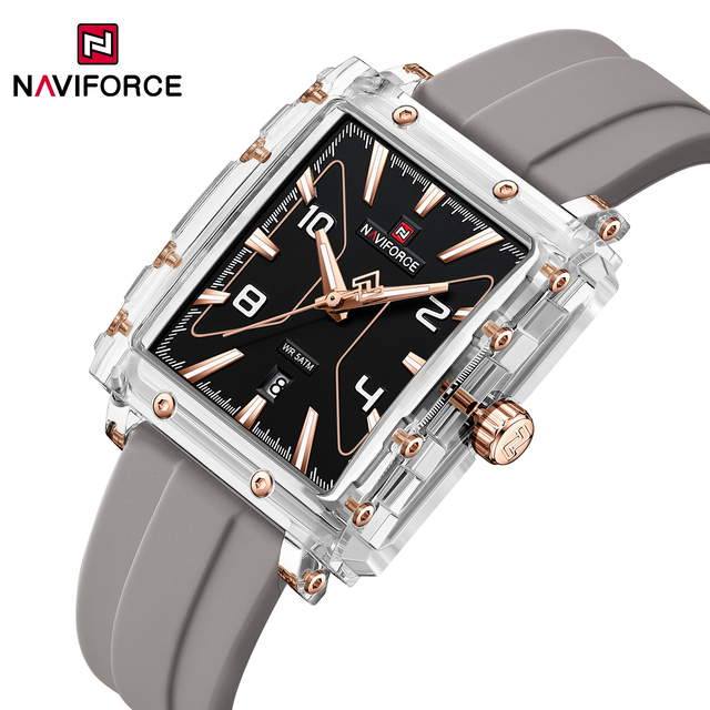 Naviforce 6112 New Fashion Men's Quartz Watches Business Date Waterproof Clock Square Analog Dial Silicone Luxury Watch for Men