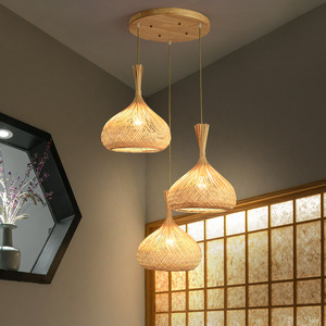 โคมไฟแขวนไม้ไผ่รูปวงรี E27 LED ตกแต่งบ้านสำหรับห้องน้ำชา ร้านอาหาร เคาน์เตอร์บาร์ - Product Image 5