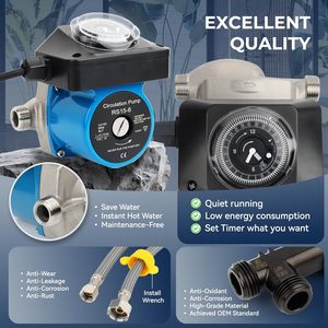 Tpcy C Circulation Pump Rs15 6 With <b>Timer</b> For Water <b>Heater</b> Indoor Use 110v Brass Bypass Valves Kit - Product Image 4
