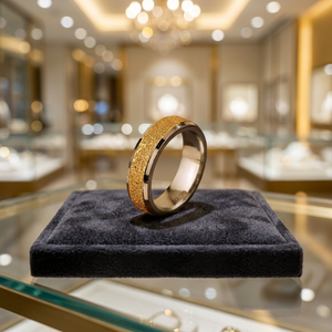 Elegante Anillo de Plata de Ley de Dos Tonos con Banda de Acabado Dorado Texturizado, Joyería Moderna y Minimalista para Uso Diario Unisex - Product Image 2