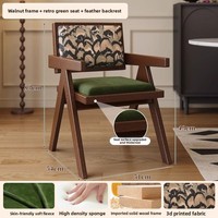 Chaise de salle à manger en rotin et bois massif de style nordique moderne du milieu du siècle, avec accoudoirs rembourrés, pour la maison, le bar et le salon