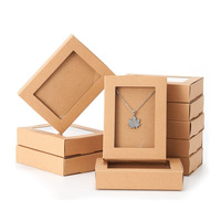 Boîte à tiroirs pliants en papier kraft personnalisée Boîtes d'emballage pour boucles d'oreilles bagues colliers avec fenêtre transparente pour bijoux