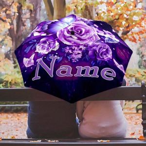 1 Parapluie Pliant Personnalisé Rose Papillon Sans MOQ, Cadeau Floral avec Nom, Impression UV, Parapluie Personnalisé Artistique - Product Image 4