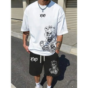 Custom Puff Print Vintage Acid Wash Short Tracksuit Vintage Streetwear Rhinestone Screen Print and Men T-shirt <b>Sets</b> - Product Image 3