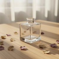 Bouteilles diffuseurs d'huiles essentielles modernes rétro transparentes, bouteilles en verre 100 ml, bouteille diffuseur carrée à bâtonnets