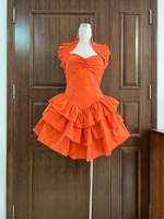 Robe Courte Décontractée OUDINA Chic Nouvelle Collection Couleur Bonbon Col Halter Volants Effet Laitue Coupe Trapèze Grande Taille pour Femme