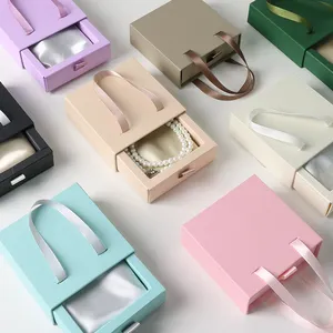 Aangepaste Roze Schuiflade Papier Luxe Sieraden Verpakking Schattige Slider Papier Geschenkdoos Met Handvat Voor Ketting Sieraden Pakket