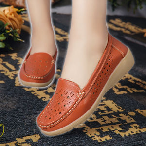 Zapatos Casuales Planos de Verano para Mujer, de Cuero Genuino, Antideslizantes, con Diseño de Frijol Hueco, Suela Única, Cómodos, de Fondo Plano - Product Image 3